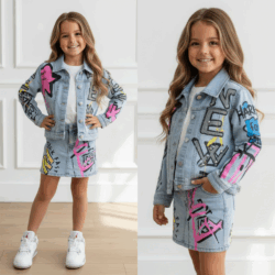 Meisjes denim graffiti set 1 Meisjes denim graffiti set