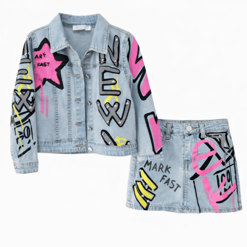Meisjes denim graffiti set (2)