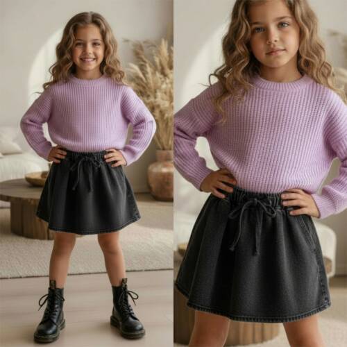 Zwart meisjes denim A lijn rokje