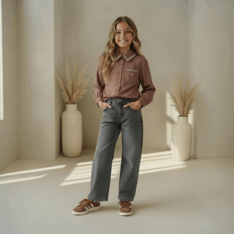 blouse hartjes bruin