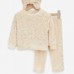 glitter set beige goud strik