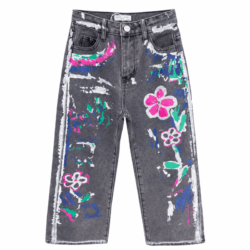 grijze meisjes jeans met paint brush effect (2)