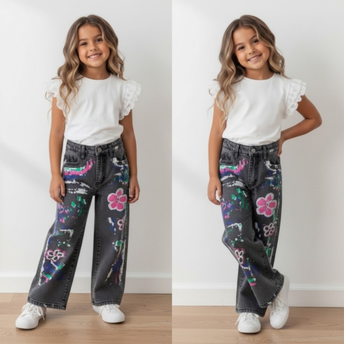 grijze meisjes jeans met paint brush effect grijze meisjes jeans met paint brush effect