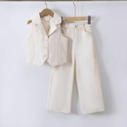 meisjes 2 delige casual chic set crème (2)