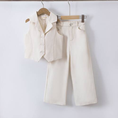 meisjes 2 delige casual chic set crème (2)