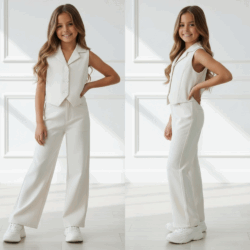 meisjes 2 delige casual chic set crème
