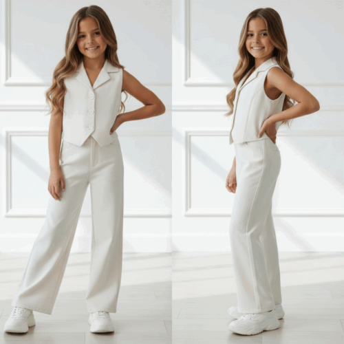 meisjes 2 delige casual chic set crème