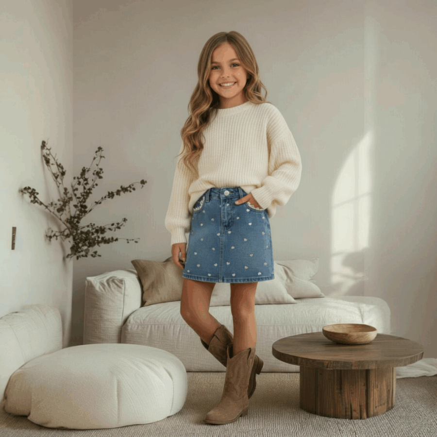 rok denim blauw hartjes meisje