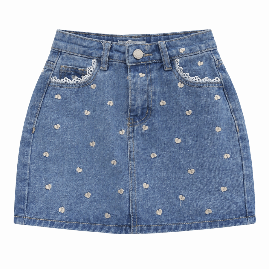 rok meisje denim blauw hartjes