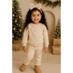 set meisje kerst glitters beige