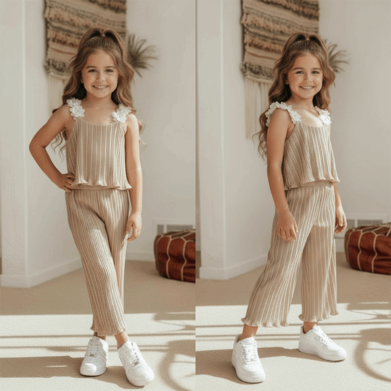 2 delige set meisje plissé beige