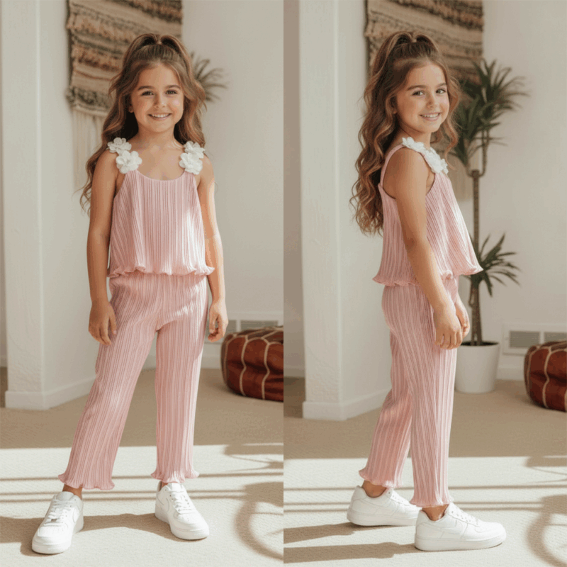 2 delige set meisje roze plissé