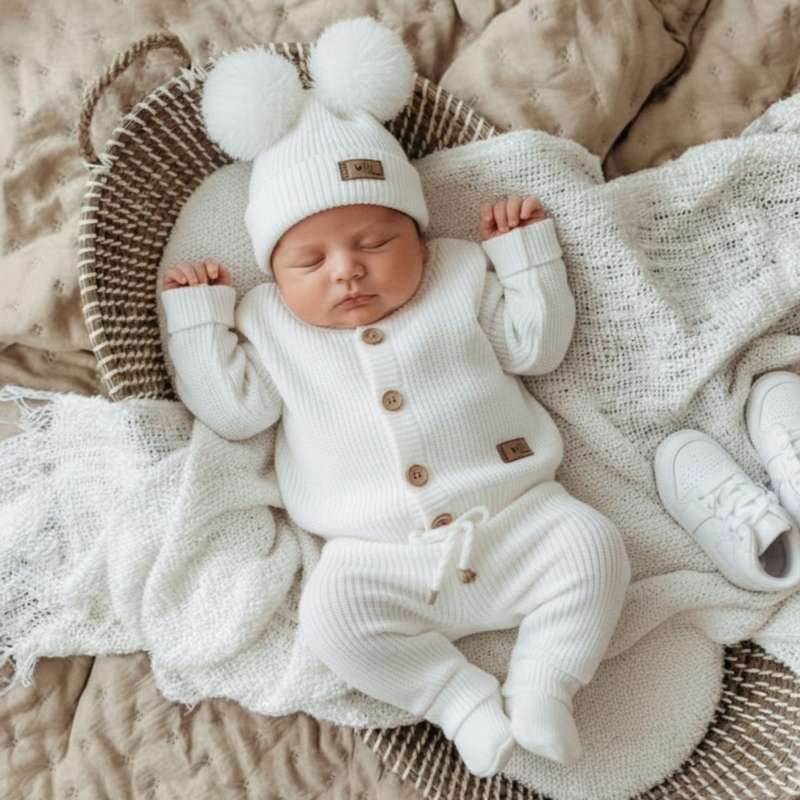 3 delige gebreide baby set wit 3 delige gebreide baby set wit