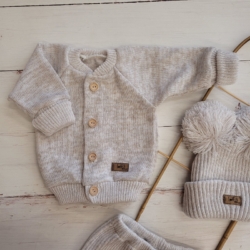 3czesciowy komplet wloczkowy dziergany unisex niemowle noworodek czapka pompony sweterek sweter pols