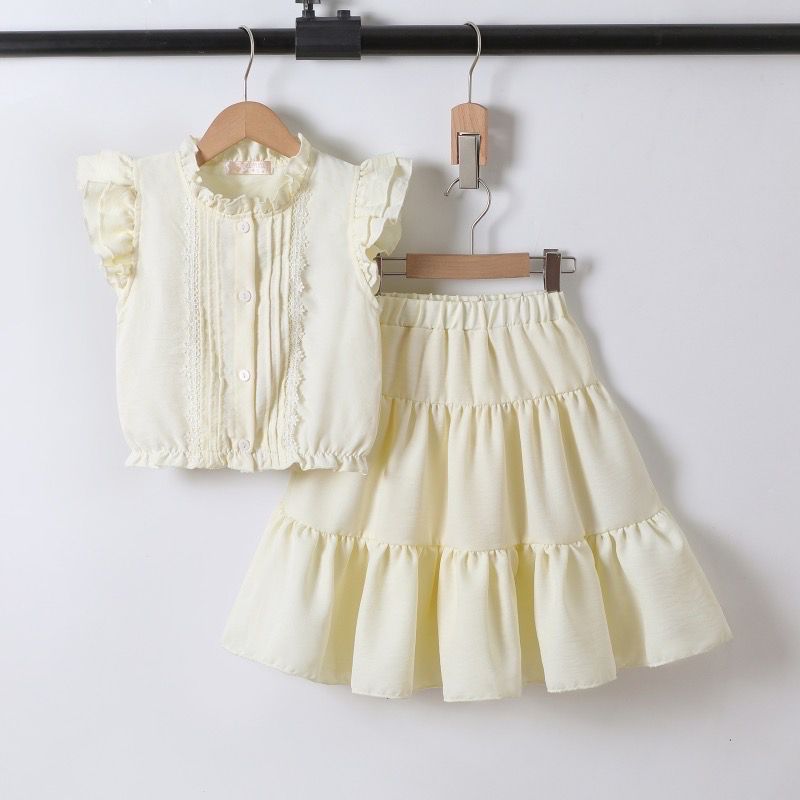 Elegante 2 delige zomerset voor meisjes in crème.