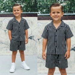 Icon Black Stripe Summer Set jongens zwart wit gestreepte zomerset met overhemd en short