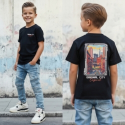 Icon Cityscape Tee jongens zwart T shirt met city print maat 104 tm 158