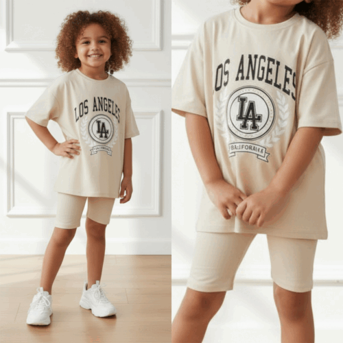 LA oversized t shirt set beige