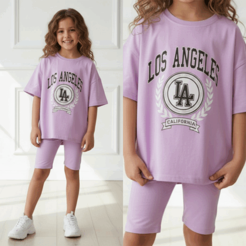 LA oversized t shirt set lila