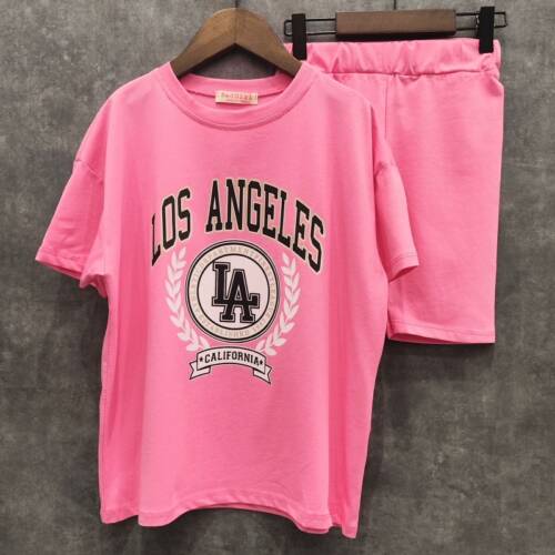 LA set oversized t shirt en legging short in pink (2)