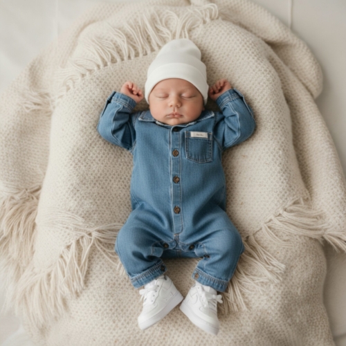 blue denim button boxpakje