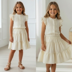 Elegante 2-delige zomerset voor meisjes in crème.