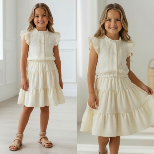 Elegante 2-delige zomerset voor meisjes in crème.