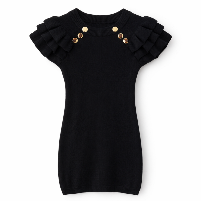 gebreid jurkje knoopjes zwart