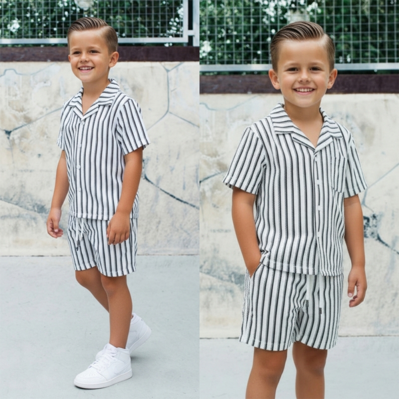 icon white stripe summer set jongens zwart wit gestreept