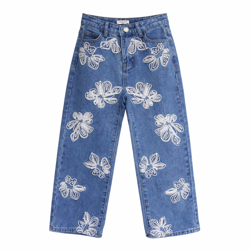 jeans witte bloemen