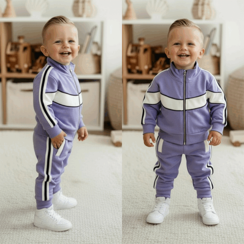 jongens joggingpak paars wit