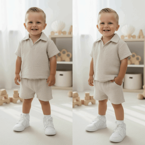 jongens zomer set beige (3)