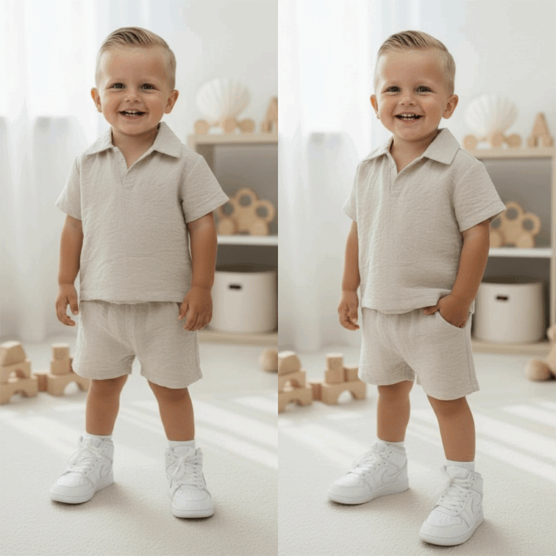 jongens zomer set beige (3)