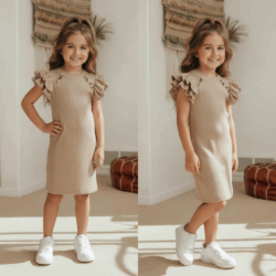 lichtgebreid jurkje meisje beige