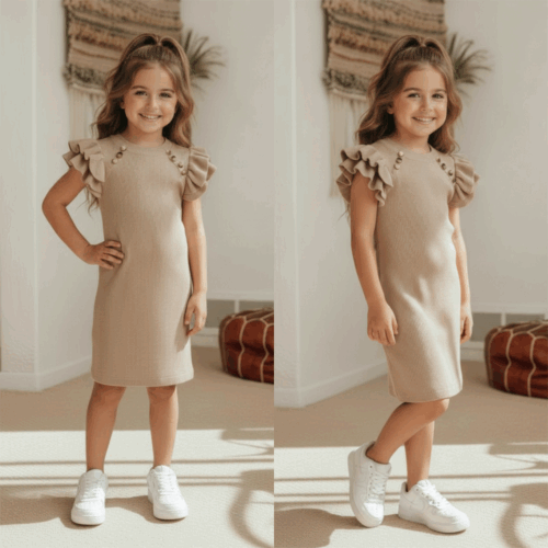 lichtgebreid jurkje meisje beige