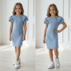 lichtgebreid jurkje meisje blauw