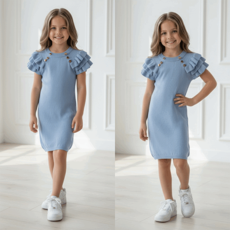 lichtgebreid jurkje meisje blauw
