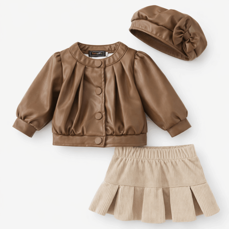 meisjes 3 delige set leatherlook bruin 2 meisjes 3 delige set leatherlook bruin (2)