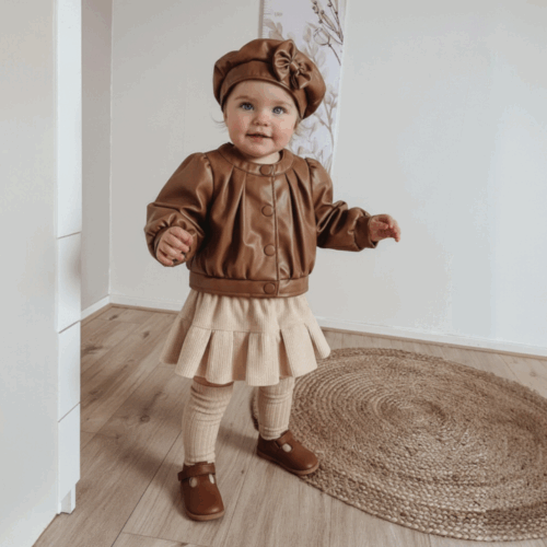 meisjes 3 delige set leatherlook bruin