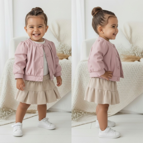 meisjes 3 delige set leatherlook roze