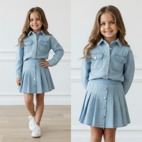 meisjes denim set lichtblauw sparkle blouse rok
