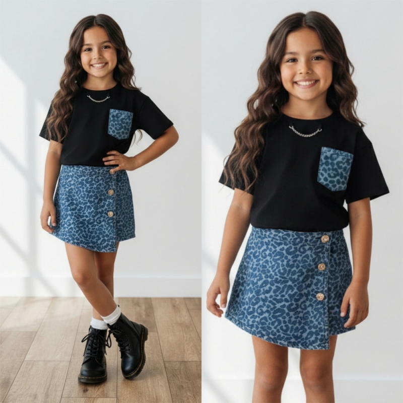 meisjes leopard set zwart blauw black and blue leopard set