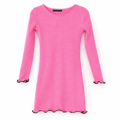 meisjes rib jurkje roze lange mouwen