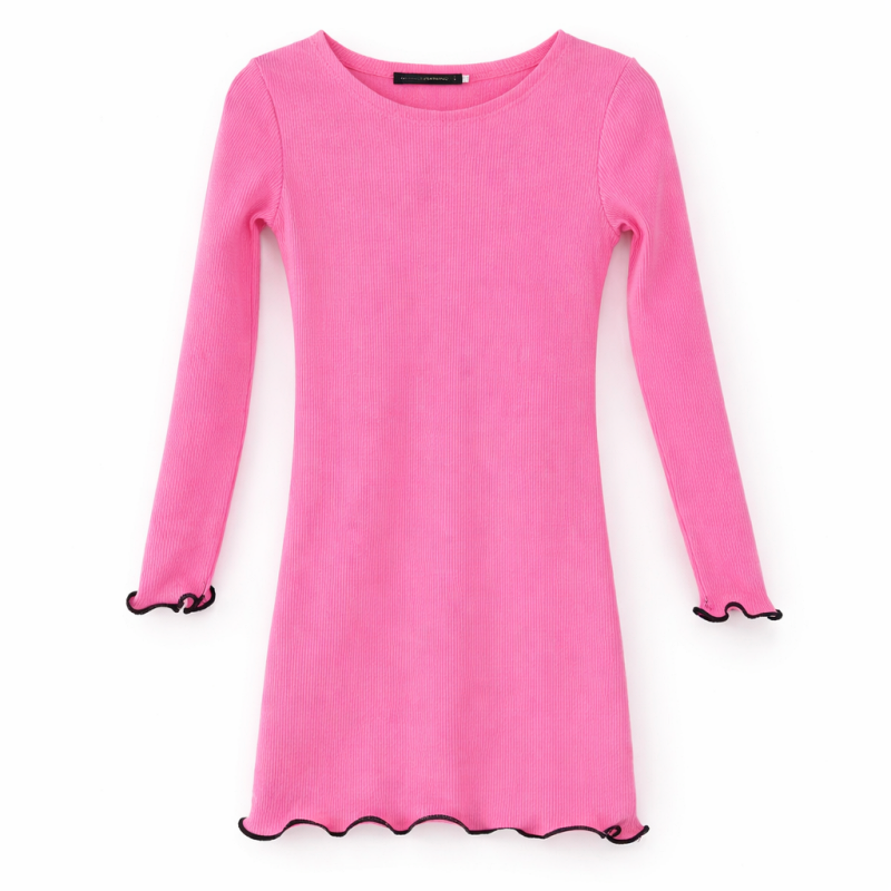 meisjes rib jurkje roze lange mouwen meisjes rib jurkje roze lange mouwen