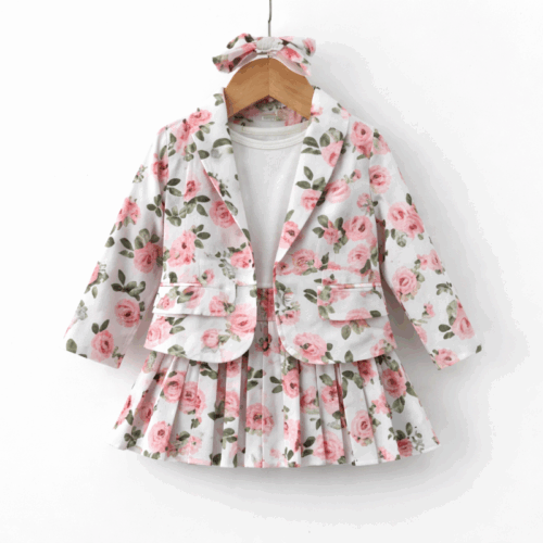 meisjes set blazer jurk bloemen
