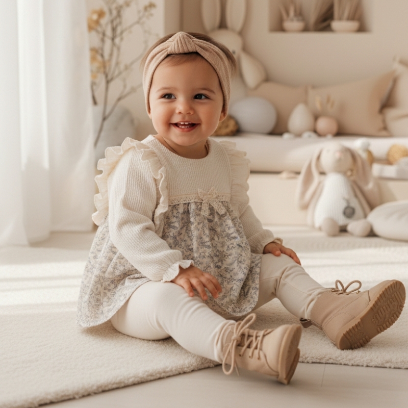 meisjes set bloemen beige meisjes set bloemen beige