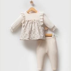 set meisjes beige bloemen set meisjes beige bloemen