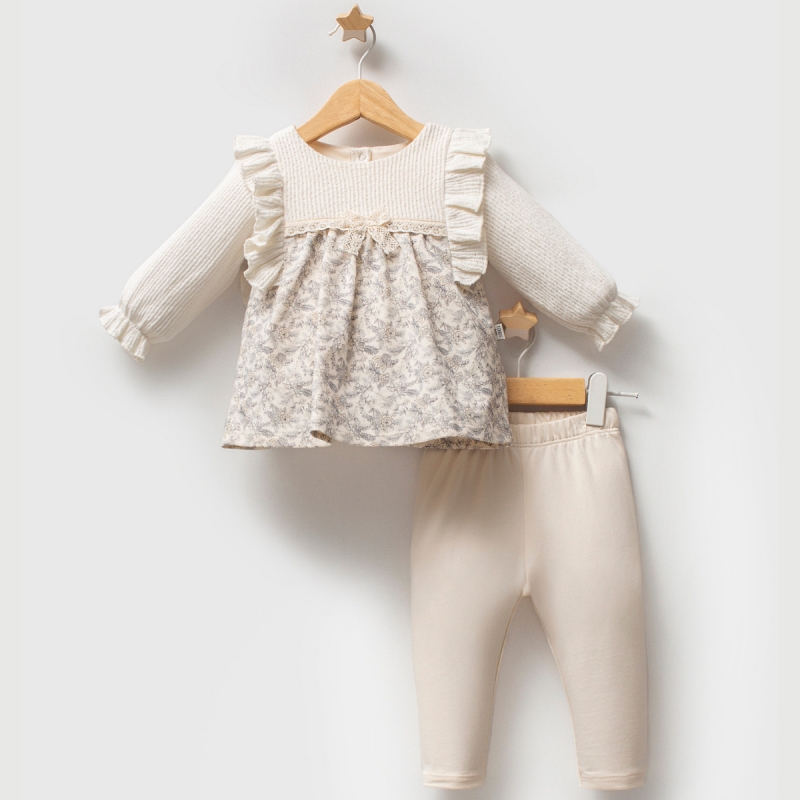 set meisjes beige bloemen set meisjes beige bloemen