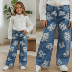 wide fit jeans witte bloemen