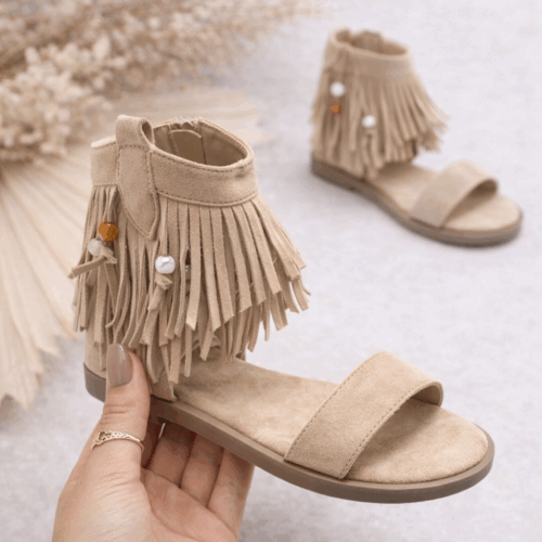Beige boho fringe sandaaltjes